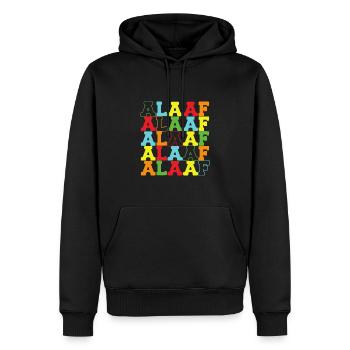 Alaaf Regenbogen bunter Schriftzug zum Karneval - Männer Premium Bio Hoodie - Schwarz - Vorne - Nico (187cm)