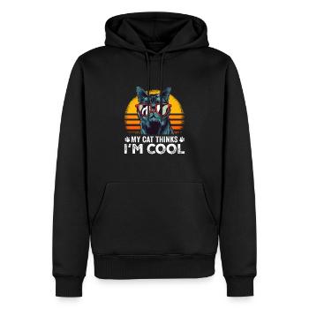 Meine Katze denkt, ich bin cool lustiges Katzen-T-Shirt - Männer Premium Bio Hoodie - Schwarz - Vorne - Nico (187cm)