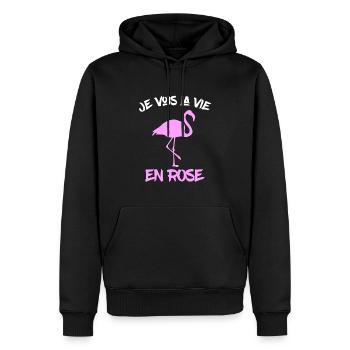 Flamand Rose - Vie En Rose - Sweat à capuche Premium bio Homme - noir - Devant - Nico (187cm)