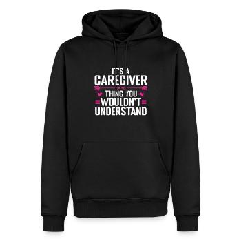 Infirmière soignante - Sweat à capuche Premium bio Homme - noir - Devant - Nico (187cm)