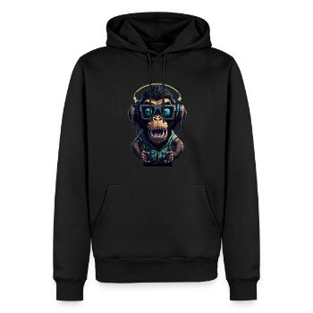 Affen-DJ mit Kopfhörern und Sonnenbrille - Männer Premium Bio Hoodie - Schwarz - Vorne - Nico (187cm)