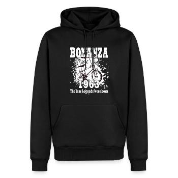 Bonanza 1963 - year of birth - Bonanza wheel - vintage - Men’s Premium Organic Hoodie - black - Front - Nico (187cm)