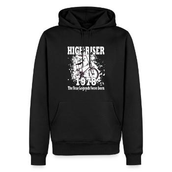 HIGH RISER - 1978 - Year of birth - Bonanzarad - Men’s Premium Organic Hoodie - black - Front - Nico (187cm)