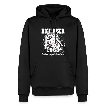 HIGH RISER - 1963 - Year of birth - Bonanzarad - Men’s Premium Organic Hoodie - black - Front - Nico (187cm)