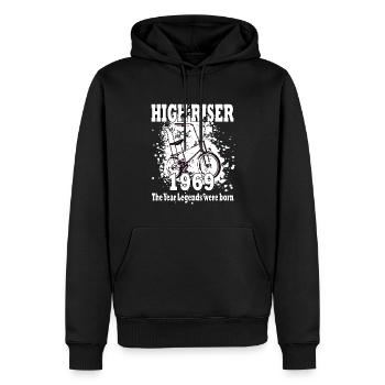 HIGH RISER - 1969 - Year of birth - Bonanzarad - Men’s Premium Organic Hoodie - black - Front - Nico (187cm)