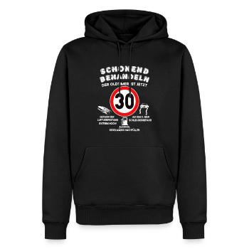 Schonend Behandeln 30 Jahre alt Geburtstag - Männer Premium Bio Hoodie - Schwarz - Vorne - Nico (187cm)