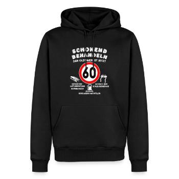 Schonend Behandeln 60 Jahre alt Geburtstag - Männer Premium Bio Hoodie - Schwarz - Vorne - Nico (187cm)