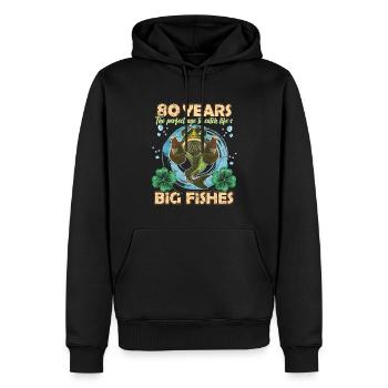 80 ans anniversaire drôle pêcheur pêche - Sweat à capuche Premium bio Homme - noir - Devant - Nico (187cm)