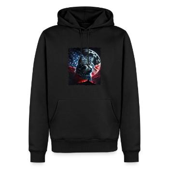 Chat américain sous la Lune avec drapeau américain - Sweat à capuche Premium bio Homme - noir - Devant - Nico (187cm)