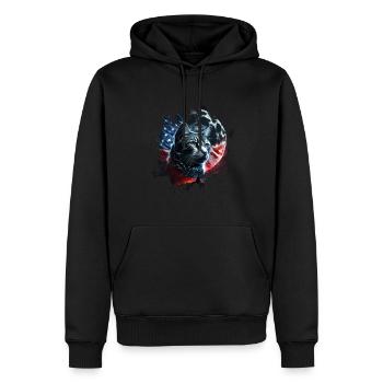 Chat américain sous la Lune avec drapeau américain - Sweat à capuche Premium bio Homme - noir - Devant - Nico (187cm)