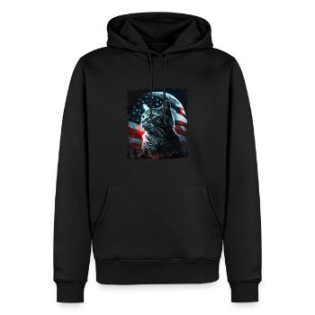 Chat américain sous la Lune avec drapeau américain - Sweat à capuche Premium bio Homme - noir - Devant - Nico (187cm)