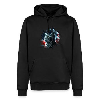 Chat américain sous la Lune avec drapeau américain - Sweat à capuche Premium bio Homme - noir - Devant - Nico (187cm)