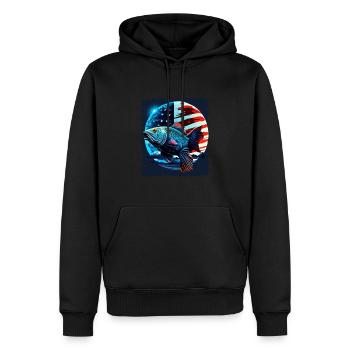 L’Amérique pêche sous la Lune avec le drapeau américain - Sweat à capuche Premium bio Homme - noir - Devant - Nico (187cm)