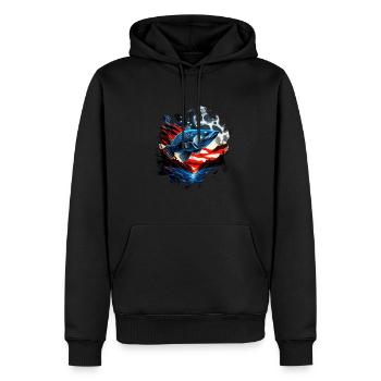 L’Amérique pêche sous la Lune avec le drapeau américain - Sweat à capuche Premium bio Homme - noir - Devant - Nico (187cm)