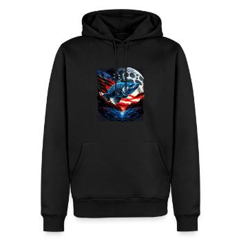 L’Amérique pêche sous la Lune avec le drapeau américain - Sweat à capuche Premium bio Homme - noir - Devant - Nico (187cm)