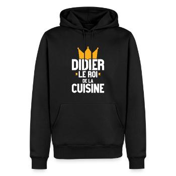 Didier Le Roi De La Cuisine | Cuisinier Passion - Sweat à capuche Premium bio Homme - noir - Devant - Nico (187cm)