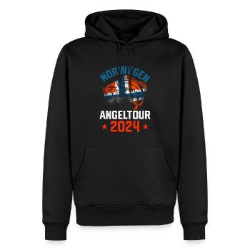 Angeltour Norwegen 2024 - Männer Premium Bio Hoodie - Schwarz - Vorne - Nico (187cm)