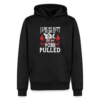 Porc effiloché BBQ Schwein Grill - Sweat à capuche Premium bio Homme - noir - Devant - Nico (187cm)