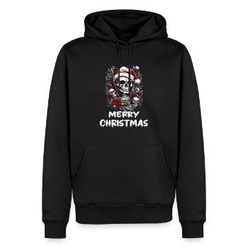 Totenkopf im Weihnachts Design Weihnachtsoutfit - Männer Premium Bio Hoodie - Schwarz - Vorne - Nico (187cm)
