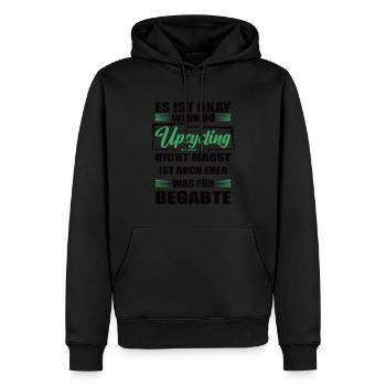 Upcycling Lustiger Spruch für Mann & Frau - Männer Premium Bio Hoodie - Schwarz - Vorne - Nico (187cm)