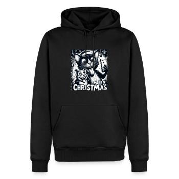 Chat et souris Selfie Joyeux Noël Drôle - Sweat à capuche Premium bio Homme - noir - Devant - Nico (187cm)