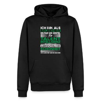 Erzieher Bescheiden - Lustiger Spruch - Männer Premium Bio Hoodie - Schwarz - Vorne - Nico (187cm)