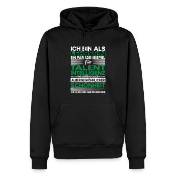 Lehrerin Bescheiden - Lustiger Spruch - Männer Premium Bio Hoodie - Schwarz - Vorne - Nico (187cm)