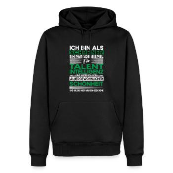Schreiner Bescheiden - Lustiger Spruch - Männer Premium Bio Hoodie - Schwarz - Vorne - Nico (187cm)