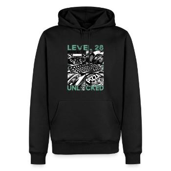 Anniversaire Niveau 28 Jeux débloqués et jeux - Sweat à capuche Premium bio Homme - noir - Devant - Nico (187cm)
