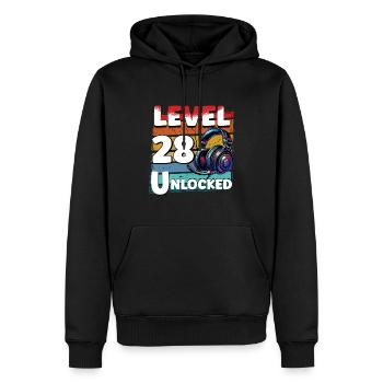 Gaming Birthday Niveau 28 Joueur débloqué - Sweat à capuche Premium bio Homme - noir - Devant - Nico (187cm)