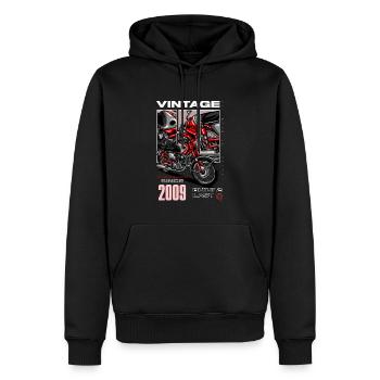 Moto Vintage Motards Motard Anniversaire 2009 - Sweat à capuche Premium bio Homme - noir - Devant - Nico (187cm)