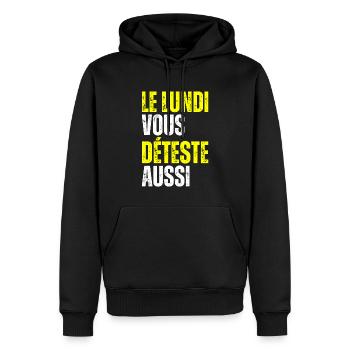 Le Lundi Vous Déteste Aussi J'aime Pas Lundi Matin - Sweat à capuche Premium bio Homme - noir - Devant - Nico (187cm)