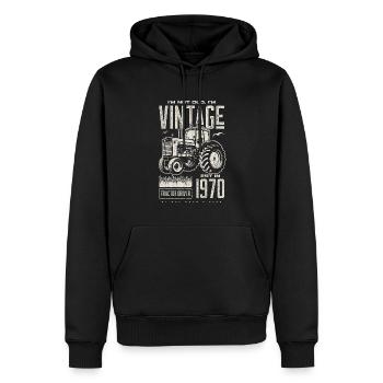 Tracteur Vintage Farmer Anniversaire Né En 1970 - Sweat à capuche Premium bio Homme - noir - Devant - Nico (187cm)