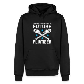 Plombier Hommes Père Mari Plombier - Sweat à capuche Premium bio Homme - noir - Devant - Nico (187cm)