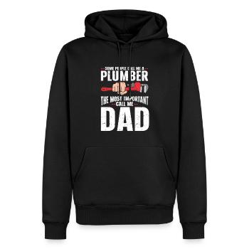 Plombier Hommes Père Mari Plombier - Sweat à capuche Premium bio Homme - noir - Devant - Nico (187cm)