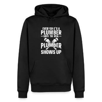 Plombier Hommes Père Mari Plombier - Sweat à capuche Premium bio Homme - noir - Devant - Nico (187cm)
