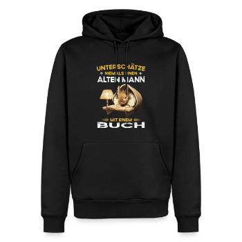 Ne sous-estimez jamais le vieil homme avec un livre - Sweat à capuche Premium bio Homme - noir - Devant - Nico (187cm)