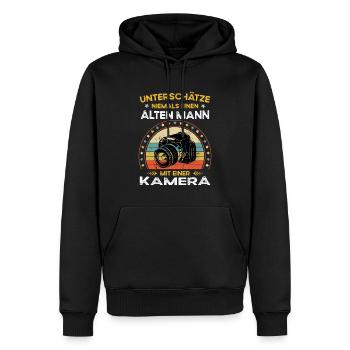 Never underestimate old man with a camera - Men’s Premium Organic Hoodie - black - Front - Nico (187cm)