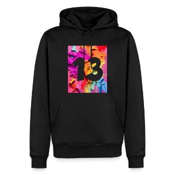 NON. 13 NUMÉRO 13 COLORÉ 13E ANNIVERSAIRE - Sweat à capuche Premium bio Homme - noir - Devant - Nico (187cm)