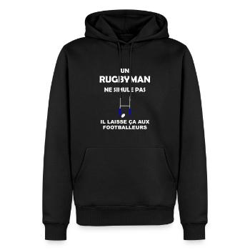 Rugbyman - Rugby - rugbyman contre footballeur - Sweat à capuche Premium bio Homme - noir - Devant - Nico (187cm)