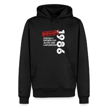 38 Jahre Geburtstag Testsieger Jahrgang 1986 - Männer Premium Bio Hoodie - Schwarz - Vorne - Nico (187cm)