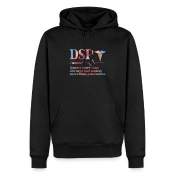 Soutien direct Infirmière DSP professionnelle - Sweat à capuche Premium bio Homme - noir - Devant - Nico (187cm)