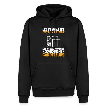 Humour Carreleur Carrelage Citation - Sweat à capuche Premium bio Homme - noir - Devant - Nico (187cm)