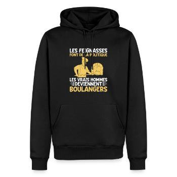 Humour Boulanger Boulangerie Politique - Sweat à capuche Premium bio Homme - noir - Devant - Nico (187cm)