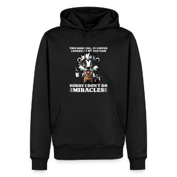 Morgenmuffel Kaffee lustiges Spruch racoon - Männer Premium Bio Hoodie - Schwarz - Vorne - Nico (187cm)