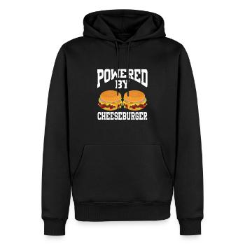 Powered By Cheeseburger - Men’s Premium Organic Hoodie - black - Front - Nico (187cm)