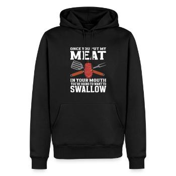 BBQ Mettez de la viande dans votre bouche en allant vouloir avaler - Sweat à capuche Premium bio Homme - noir - Devant - Nico (187cm)