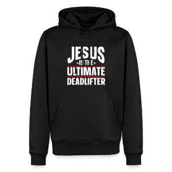 Jesus Ultimate Deadlifter Workout Gymnase chrétien - Sweat à capuche Premium bio Homme - noir - Devant - Nico (187cm)