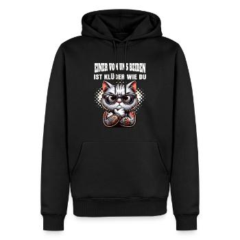 Lustiger Einer von uns beiden ist klüger als du - Männer Premium Bio Hoodie - Schwarz - Vorne - Nico (187cm)