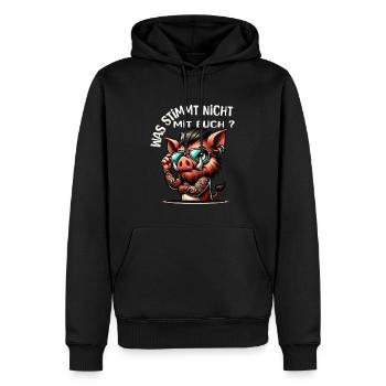 Ich hasse Menschen - Was stimmt denn mit dir nicht - Männer Premium Bio Hoodie - Schwarz - Vorne - Nico (187cm)